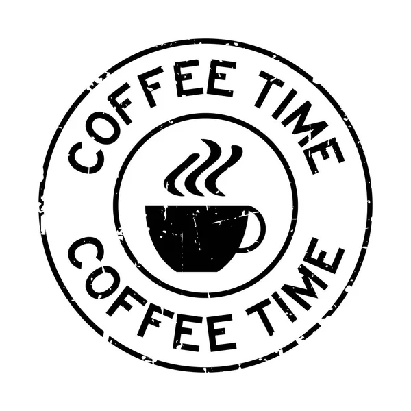 Grunge Palabra Tiempo Café Negro Con Icono Taza Sello Goma — Vector de stock