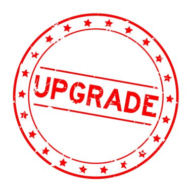 Grunge kırmızı yükseltme kelime yuvarlak lastik mühür damgası beyaz arka plan üzerinde