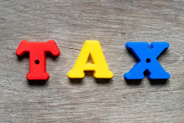 Farbe Alphabet Buchstabe Wort Steuer Auf Holz Hintergrund — Stockfoto