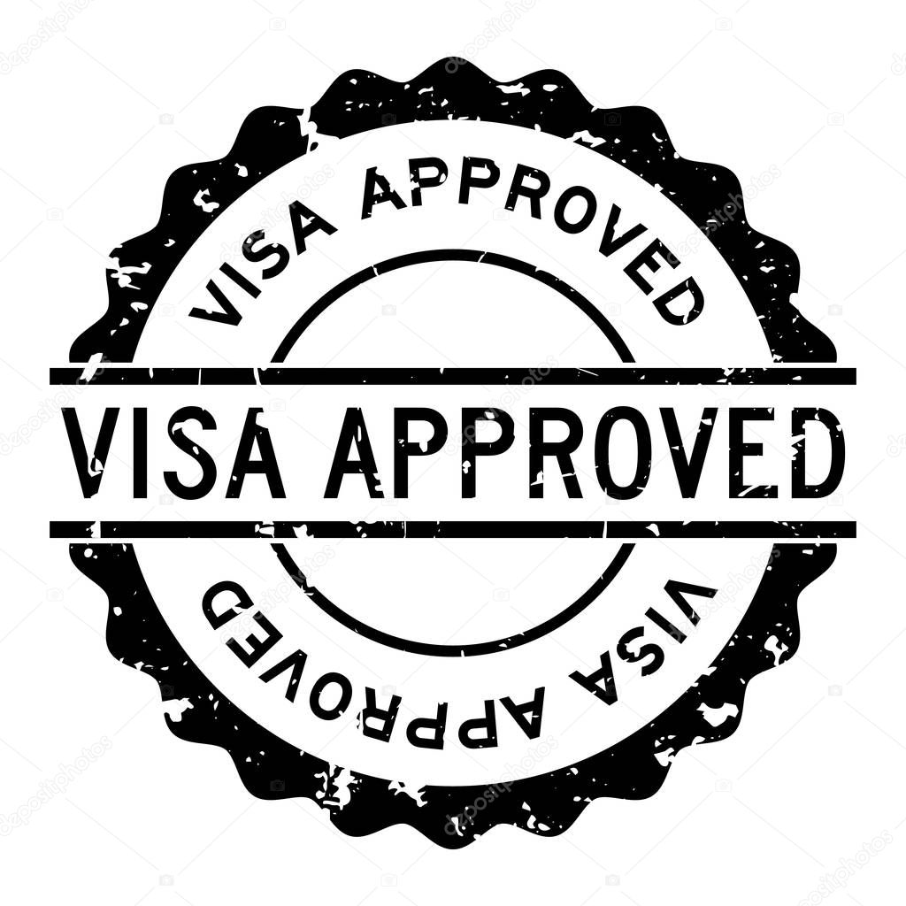 Grunge black visa approved word round rubber seal stamp on white background