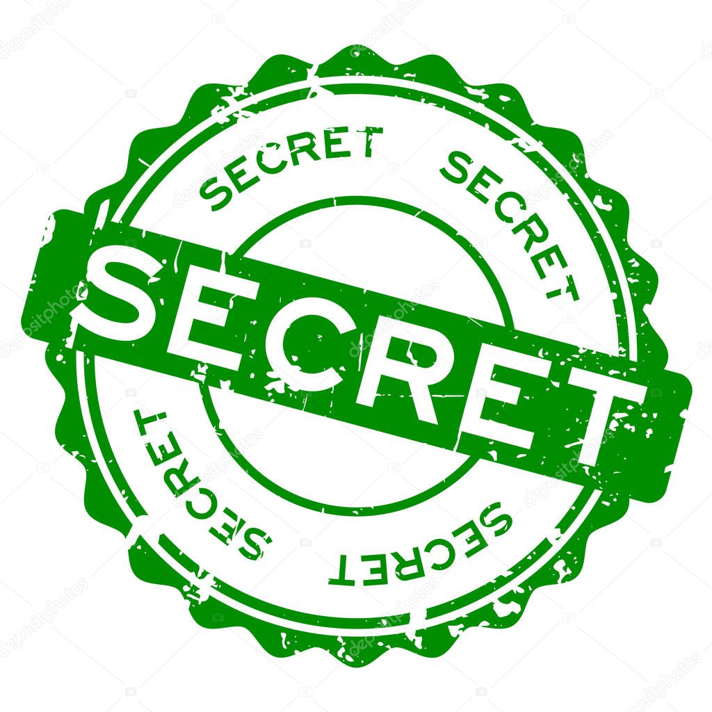 Grunge green secret word round rubber seal stamp on white background