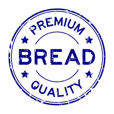 Grunge mavi premium kalite ekmek yuvarlak lastik mühür damgası beyaz arka plan üzerinde