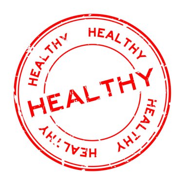 Grunge kırmızı sağlıklı yuvarlak lastik mühür damgası beyaz arka plan üzerinde