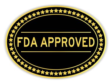Word ile oval etiket altın ve siyah renk beyaz arka plan üzerinde fda onaylı