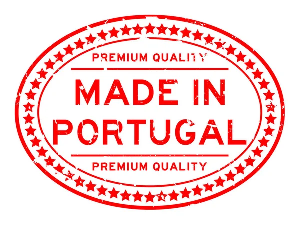 Grunge Červená Premium Kvalita Vyrobená Portugalsku Oválná Pečeť Razítka Bílém — Stockový vektor
