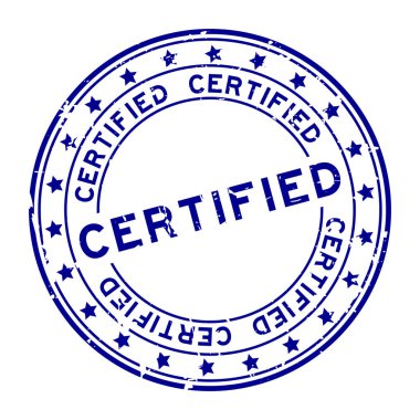 Beyaz arka plan üzerinde yuvarlak lastik mühür damgası kelime grunge mavi sertifikalı