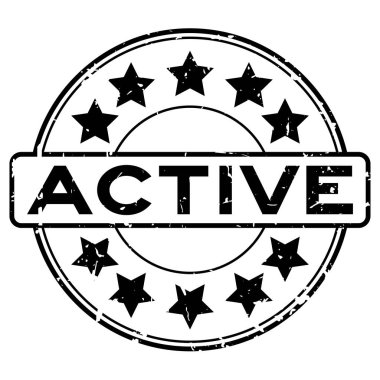 Grunge siyah beyaz arka plan üzerinde lastik mühür damgası yuvarlak yıldız simgesi ile etkin kelime