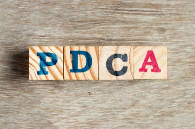 Ahşap arka plan (plan iş kısaltma hareket kontrol) Pdca Word'de mektup blok