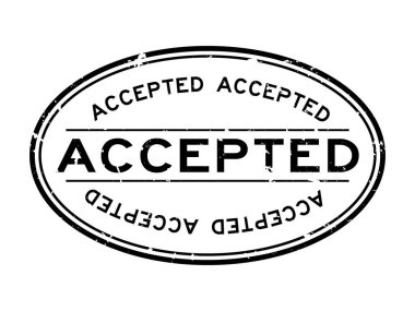 Grunge siyah kabul edilmiş oval kauçuk mühür damgası beyaz arka planda