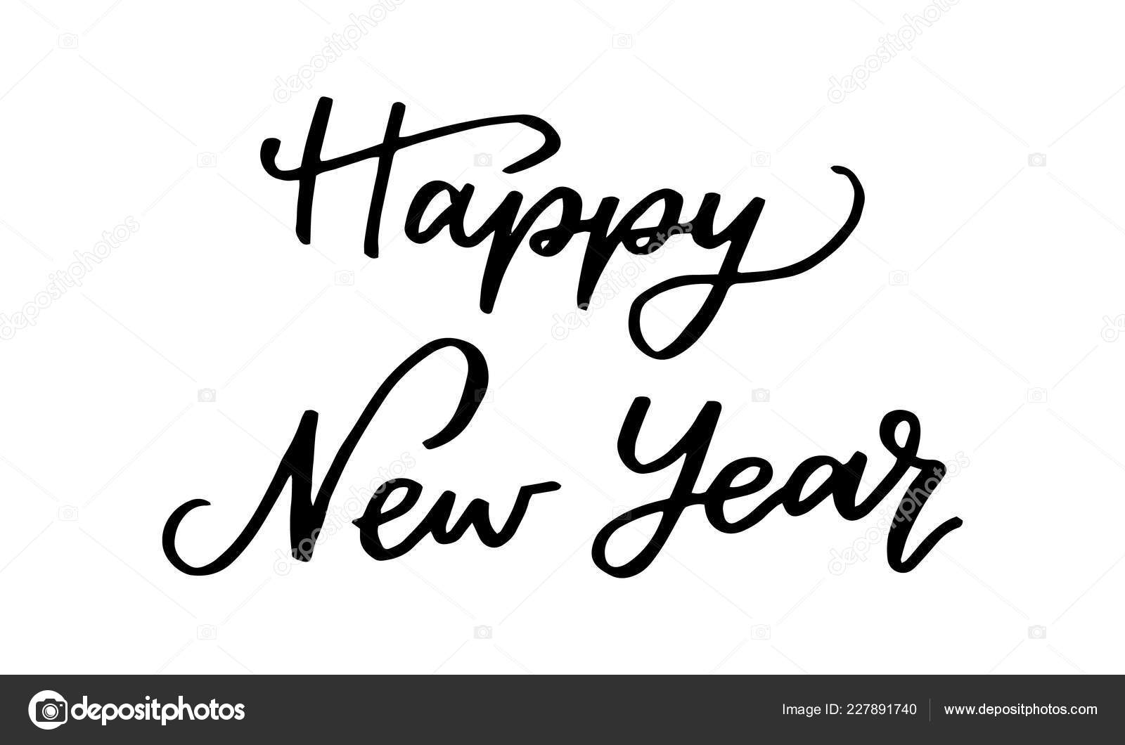 Black Color Hand Writing Word Happy New Year White Background
