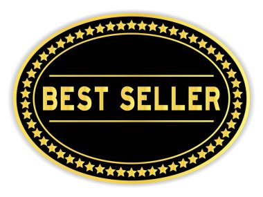 Altın ve siyah renk beyaz arka plan üzerinde kelime en iyi satıcı ile oval etiket