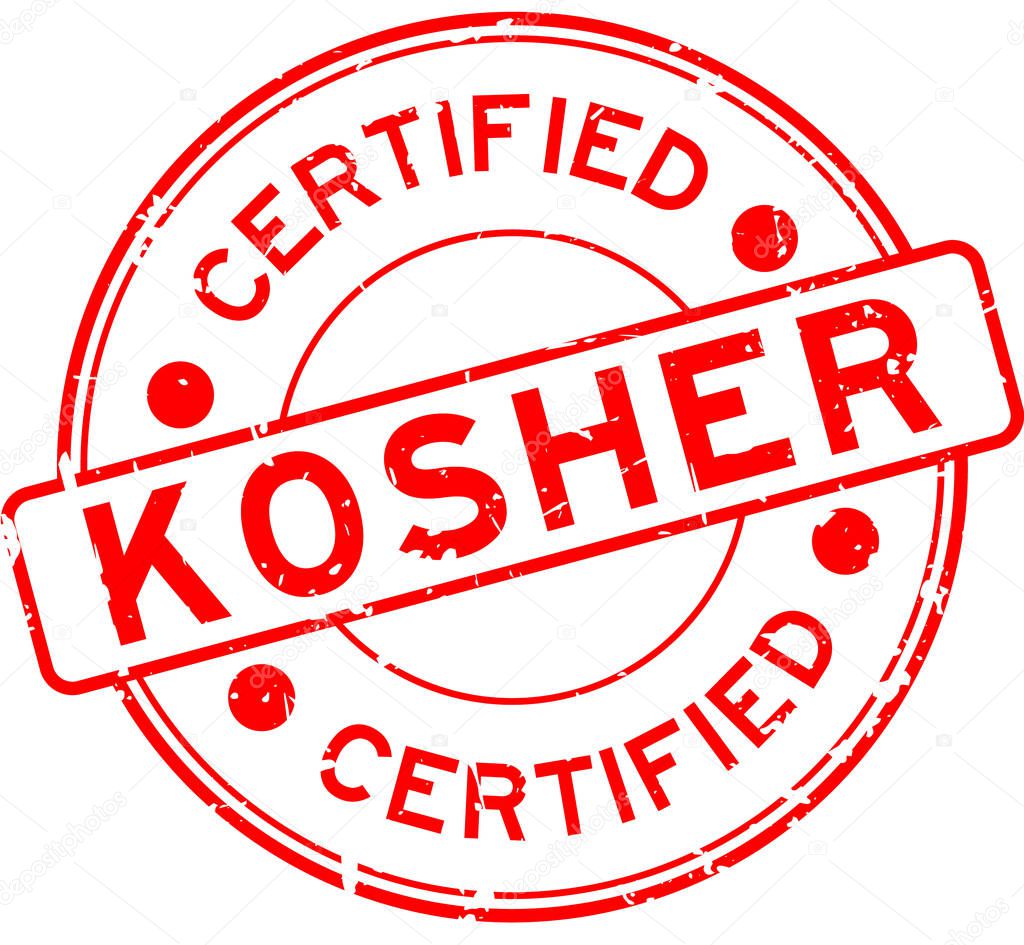 Grunge red kosher certified word round rubber seal stamp on white background