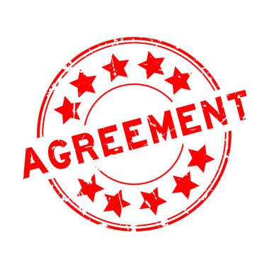 Grunge kırmızı sözleşmesi word yıldız simgesi ile yuvarlak lastik mühür damgası