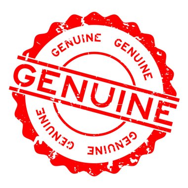 Grunge kırmızı gerçek kelime yuvarlak lastik mühür beyaz arka planda