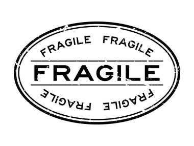 Grunge siyah kırılgan kelime oval lastik mühür damgası beyaz arka plan üzerinde