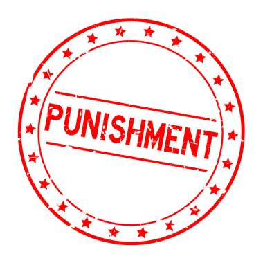 Grunge kırmızı ceza word yıldız simgesi ile yuvarlak lastik mühür damgası beyaz arka plan üzerinde