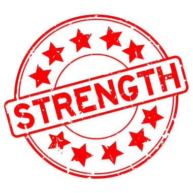 Grunge kırmızı güç word yıldız simgesi ile yuvarlak lastik mühür damgası beyaz arka plan üzerinde