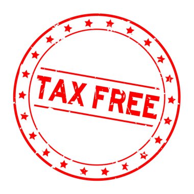 Grunge kırmızı vergi ücretsiz word yıldız simgesi ile yuvarlak lastik mühür damgası beyaz arka plan üzerinde