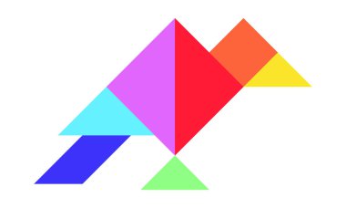 Renk tangram bulmacanın beyaz arka plan üzerinde kuş (akbaba) şeklinde