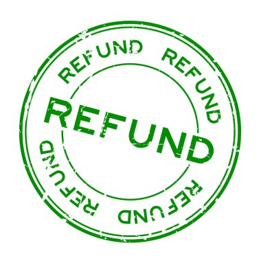 Grunge yeşil geri ödeme kelime yuvarlak lastik mühür damgası beyaz arka plan üzerinde