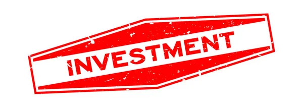 Grunge Rosso Investimento Parola Esagono Gomma Sigillo Timbro Sfondo Bianco — Vettoriale Stock