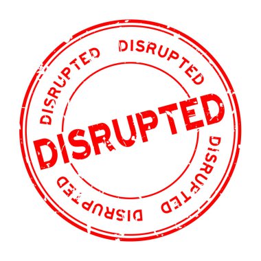 Grunge kırmızı beyaz arka plan üzerinde yuvarlak lastik mühür damgası kelime kesintiye