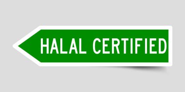 Ok şekli yeşil renk etiket içinde gri arka plan üzerinde kelime helal certififed