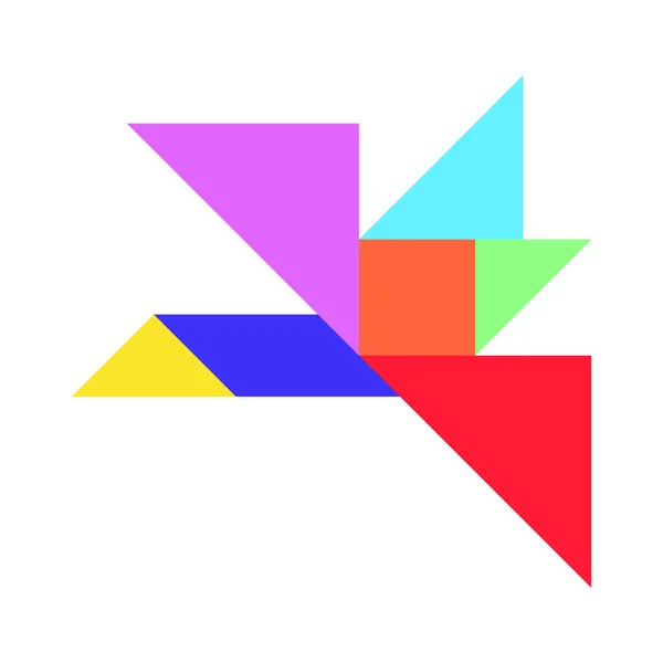Barva Tangram Puzzle Létání Pták Tvar Bílém Pozadí — Stockový vektor