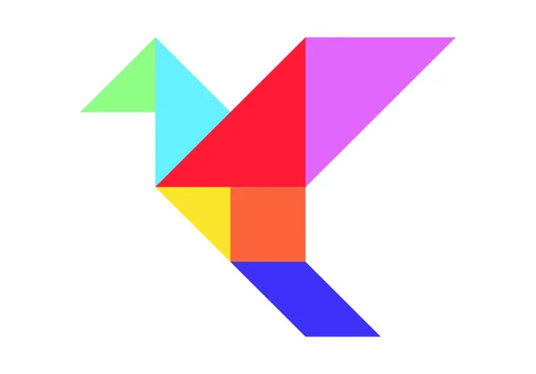 Barva Tangram Puzzle Létání Pták Tvar Bílém Pozadí — Stockový vektor
