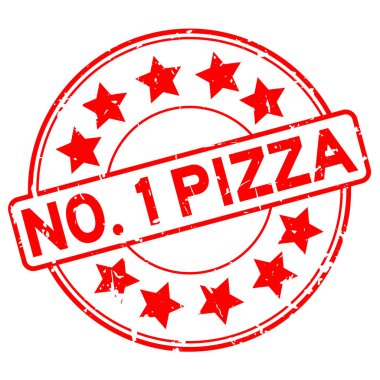 Grunge kırmızı numaralı pizza yıldız simgesi ile yuvarlak lastik mühür damgası beyaz arka plan üzerinde