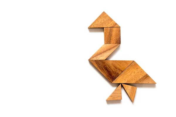 Puzzle Tangram Drewna Chodzeniu Swan Lub Kaczka Kształt Białym Tle — Zdjęcie stockowe