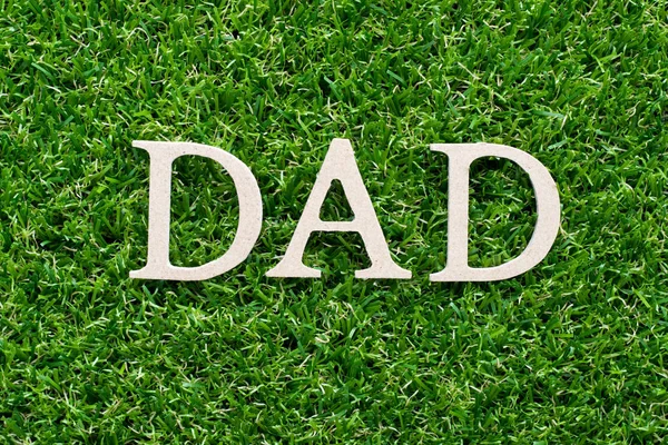 木字母表在词爸爸在人造绿草背景 — 图库照片
