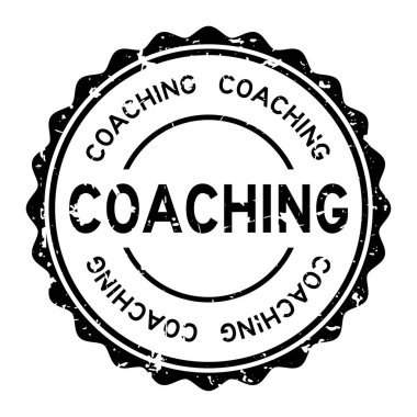 Grunge koçluk siyah sözcük yuvarlak lastik mühür damgası beyaz arka plan üzerinde