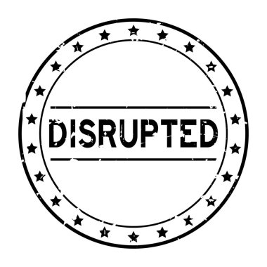 Grunge siyah beyaz arka plan üzerinde yuvarlak lastik mühür damgası kelime kesintiye