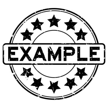 Grunge siyah örnek sözcüğün yıldız simgesi ile yuvarlak lastik mühür damgası beyaz arka plan üzerinde