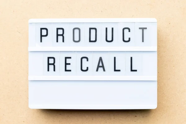 White Lightbox Word Product Recall Wood Background — Stock Photo, Image