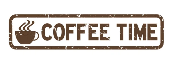 Grunge Καφέ Καφέ Λέξη Ώρα Κύπελλο Εικονίδιο Τετράγωνο Καουτσούκ Σφραγίδα — Διανυσματικό Αρχείο