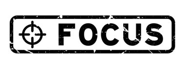 Grunge siyah odak kelime ile kapsam simgesi kare lastik mühür damgası beyaz arka plan üzerinde