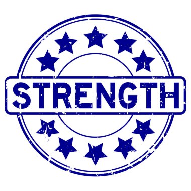 Grunge mavi güç word yıldız simgesi ile yuvarlak lastik mühür damgası beyaz arka plan üzerinde