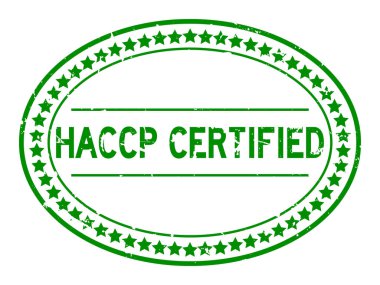Grunge yeşil Haccp (tehlike Analizi ve kritik kontrol noktaları) kelime oval lastik mühür damgası beyaz arka plan üzerinde