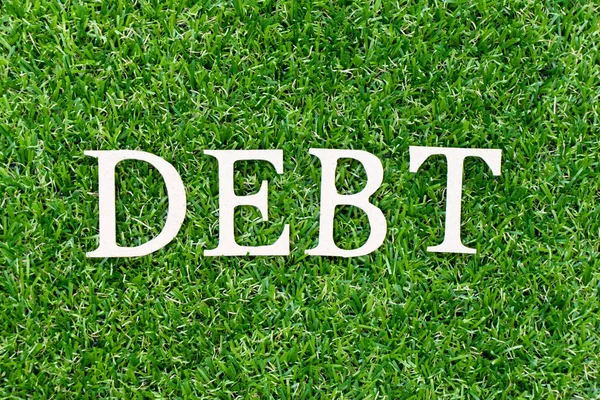 Wood Letter Word Debt Green Grass Background — Stock Photo, Image