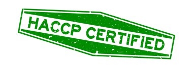 Word altıgen lastik mühür damgası beyaz zemin üzerine yeşil Grunge Haccp (tehlike analizi ve kritik kontrol noktası) sertifikalı