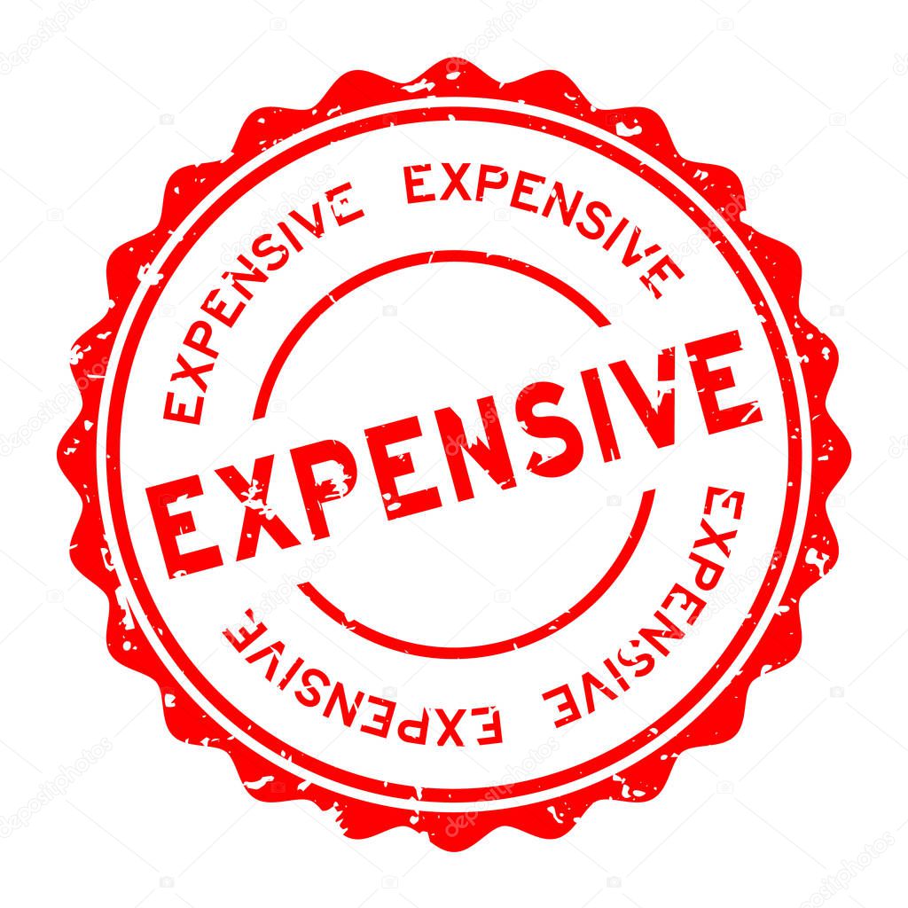 Grunge red expensive word round rubber seal stamp on white background