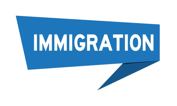 Modrý papír projev banner s slovo přistěhovalectví na bílém pozadí (vektor) — Stockový vektor
