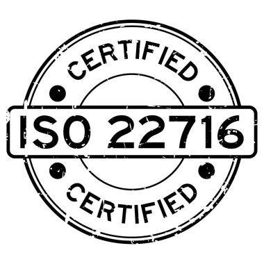Beyaz yuvarlak lastik mühür damgası Grunge sertifikalı ISO 22716 söz
