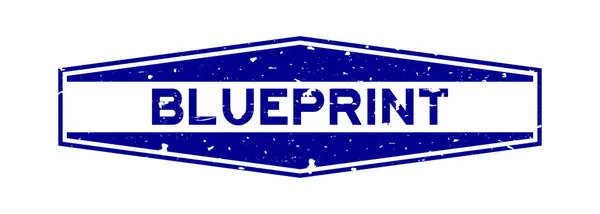 Grunge Blue Blueprint Wort Sechskant Gummidichtung Stempel auf weißem Hintergrund — Stockvektor