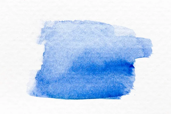 Blue color watercolor handdrawing as brush or banner on white paper background — Stock Photo, Image