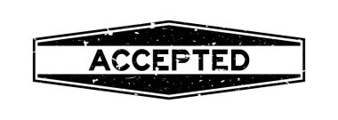 Grunge siyah kabul edilen kelime altıgen lastik mühür damgası beyaz arka plan üzerinde