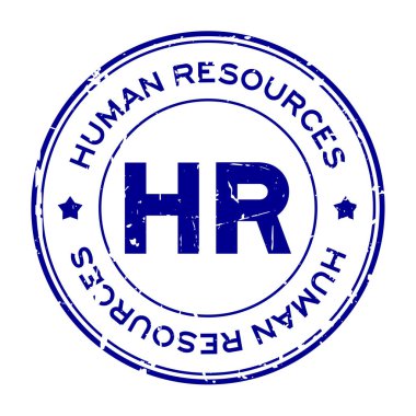 Grunge mavi İK kelime (insan kaynakları kısaltması) yuvarlak lastik mühür damgası beyaz arka plan üzerinde