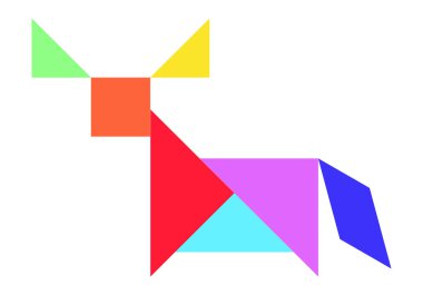 Renk tangram bulmacanın beyaz arka planda (vektör buffalo, öküz veya boğa şeklinde)